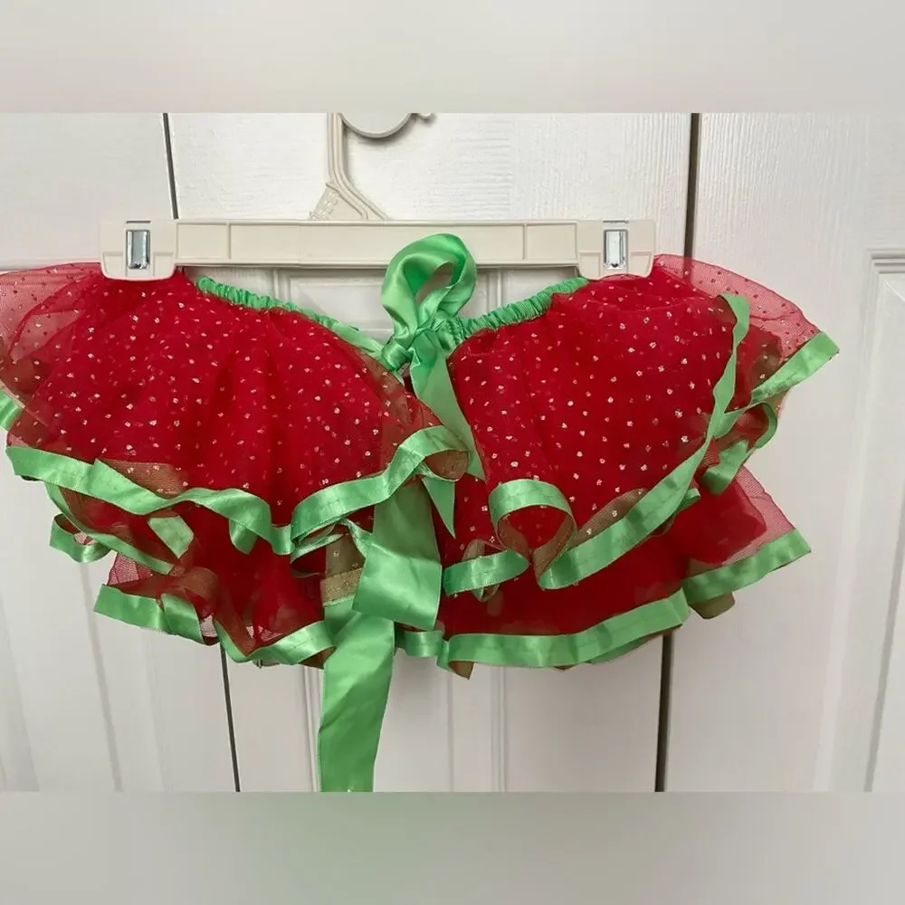 LITTLE WISHES CHRISTMAS RED GREEN SPARKLE RIBBON TIE BABY TUTU SZ 12M+